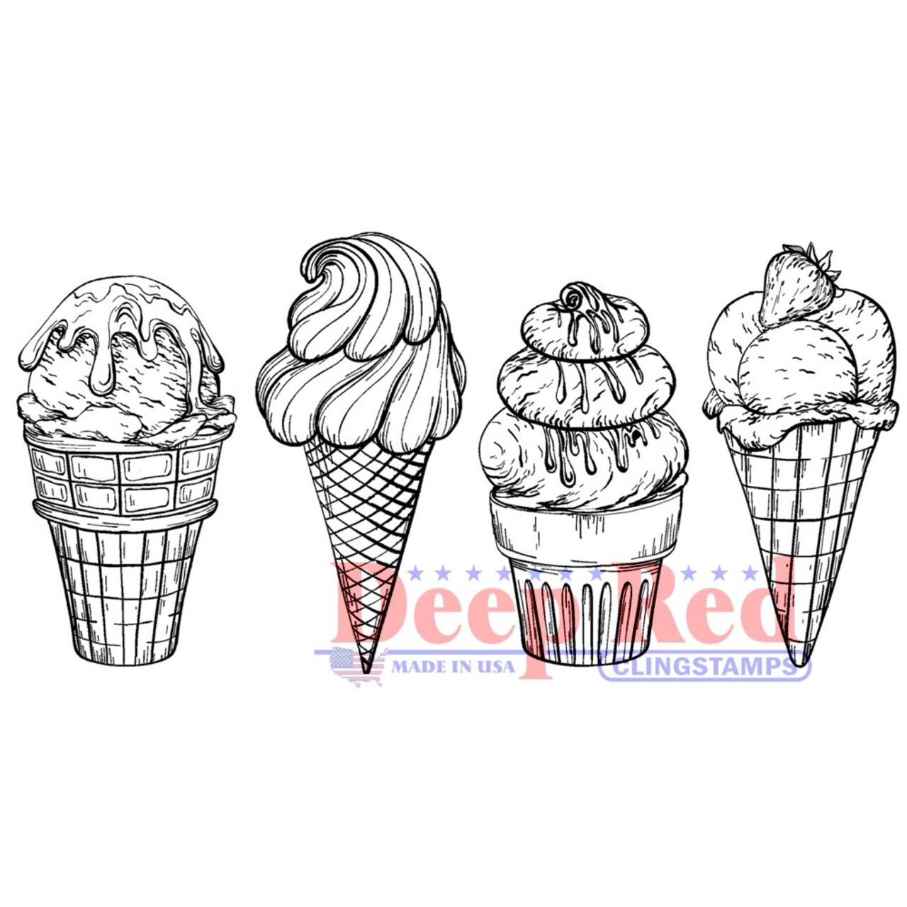 Deep Red Stamps Ice Cream Border Rubber Cling Stamp 4 x 2.1 inches